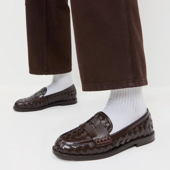 Loeffler Randall Rachel Espresso Woven Leather Loafers Size 8B - Picture 2 of 14